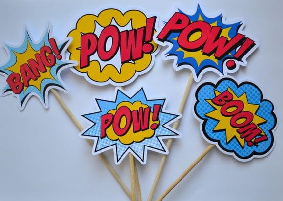 Palitões Decorativos Onomatopéias Super Heróis - 10 Unidades