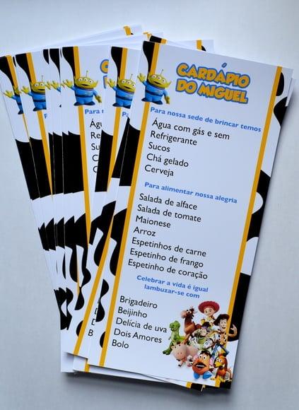 Cardápio Toy Story