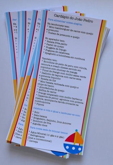 Cardápio de Mesa Brinquedos