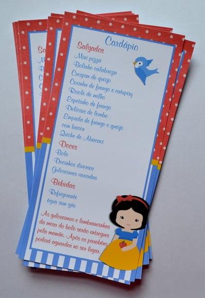 Cardápio de Mesa Branca de Neve