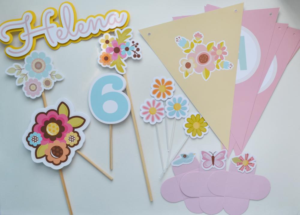 Kit Festa Personalizada Flores Floral | Decoração Delicada
