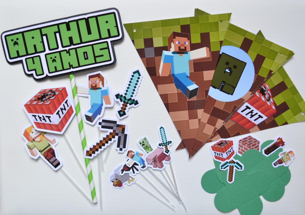 Kit Festa Minecraft Personalizado | Decoração Gamer Infantil