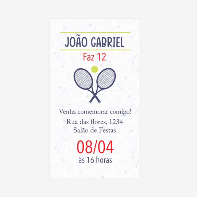 Convite Digital Jogo de Tênis Personalizado para Aniversário