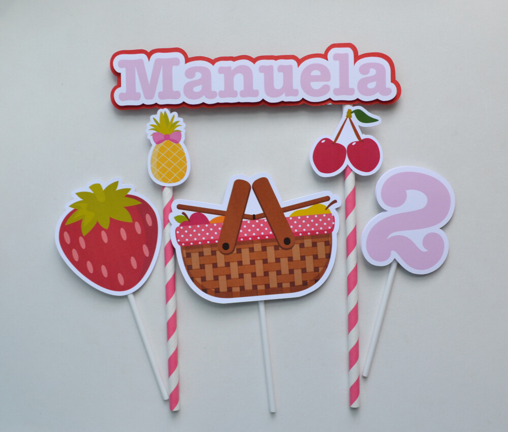 Topo de Bolo Picnic Frutinhas Personalizado para Aniversário