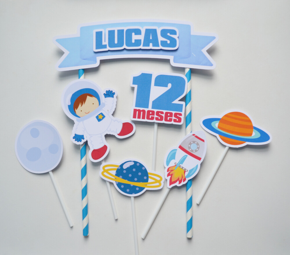 Topo de Bolo Astronauta Personalizado | Festa Espaço Infantil