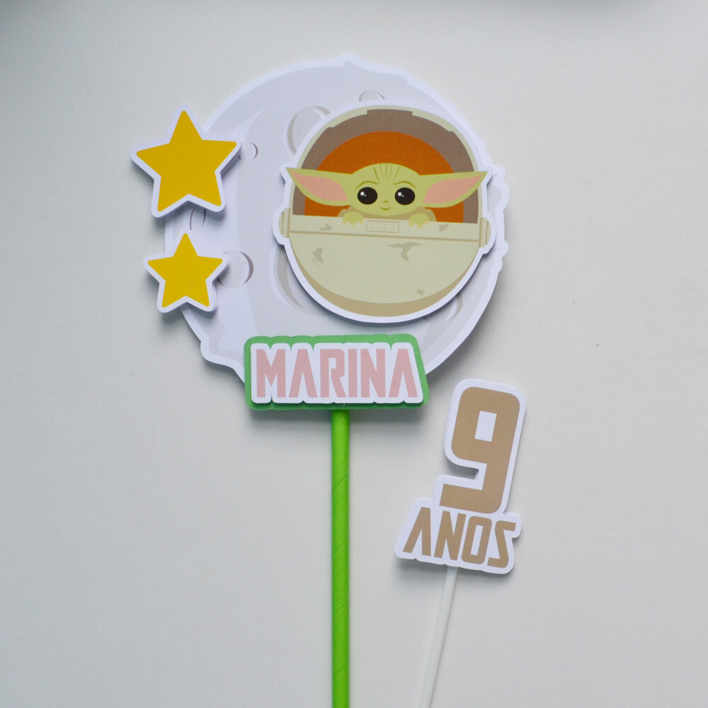 Topo de Bolo Baby Yoda Personalizado para Festa Infantil