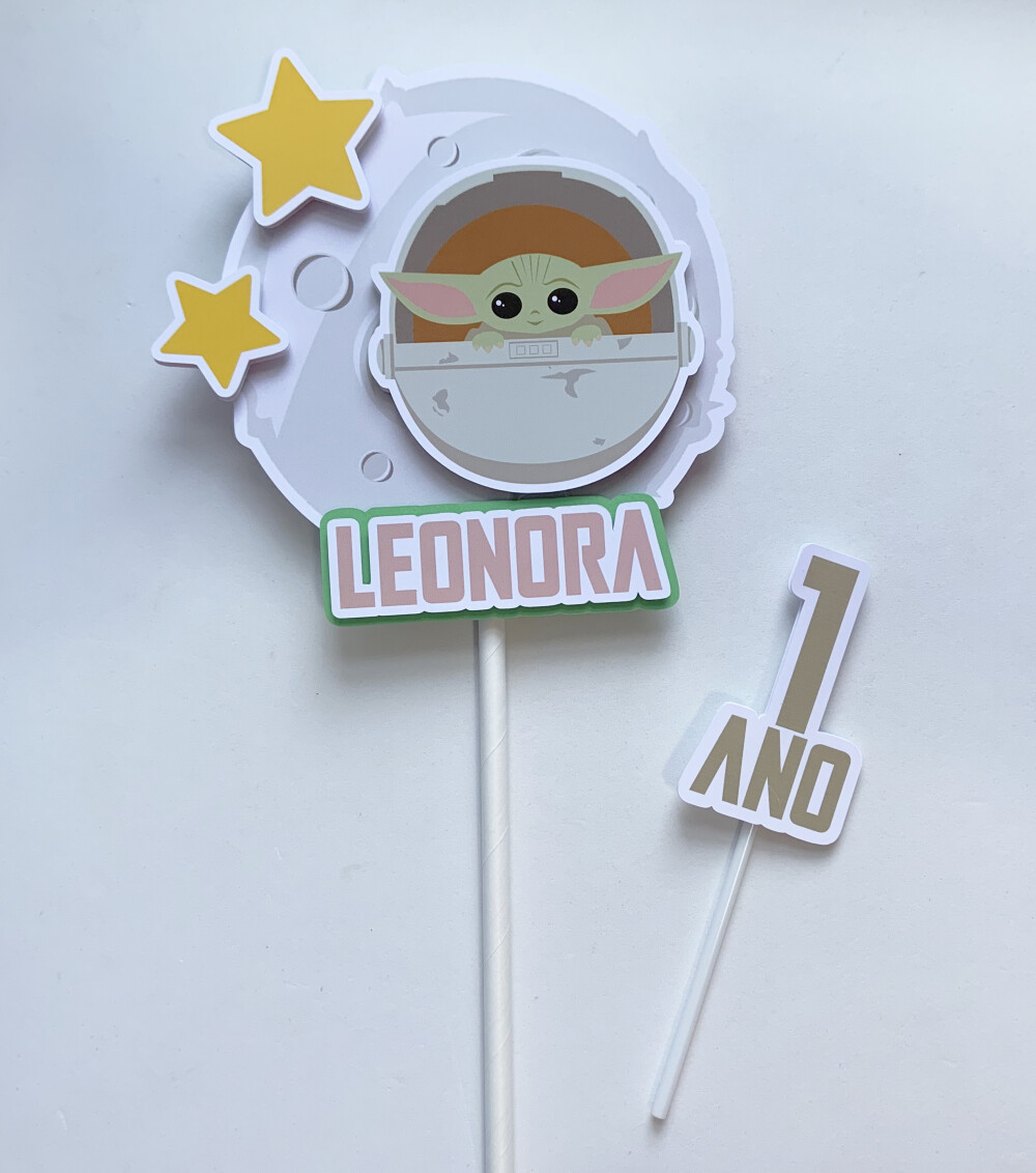 Topo de Bolo Baby Yoda Personalizado para Festa Infantil