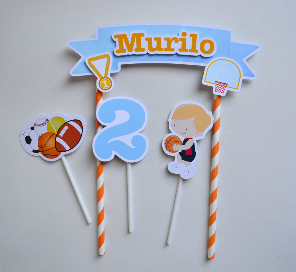 Topo de Bolo Bolas Esportivas Personalizado para Festa