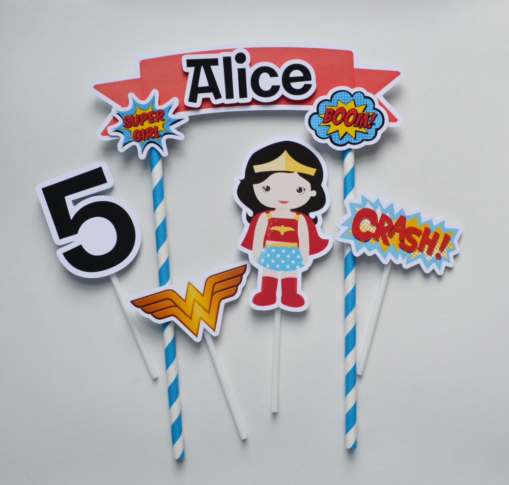 Topo de Bolo Mulher Maravilha Personalizado | Festa Heroína