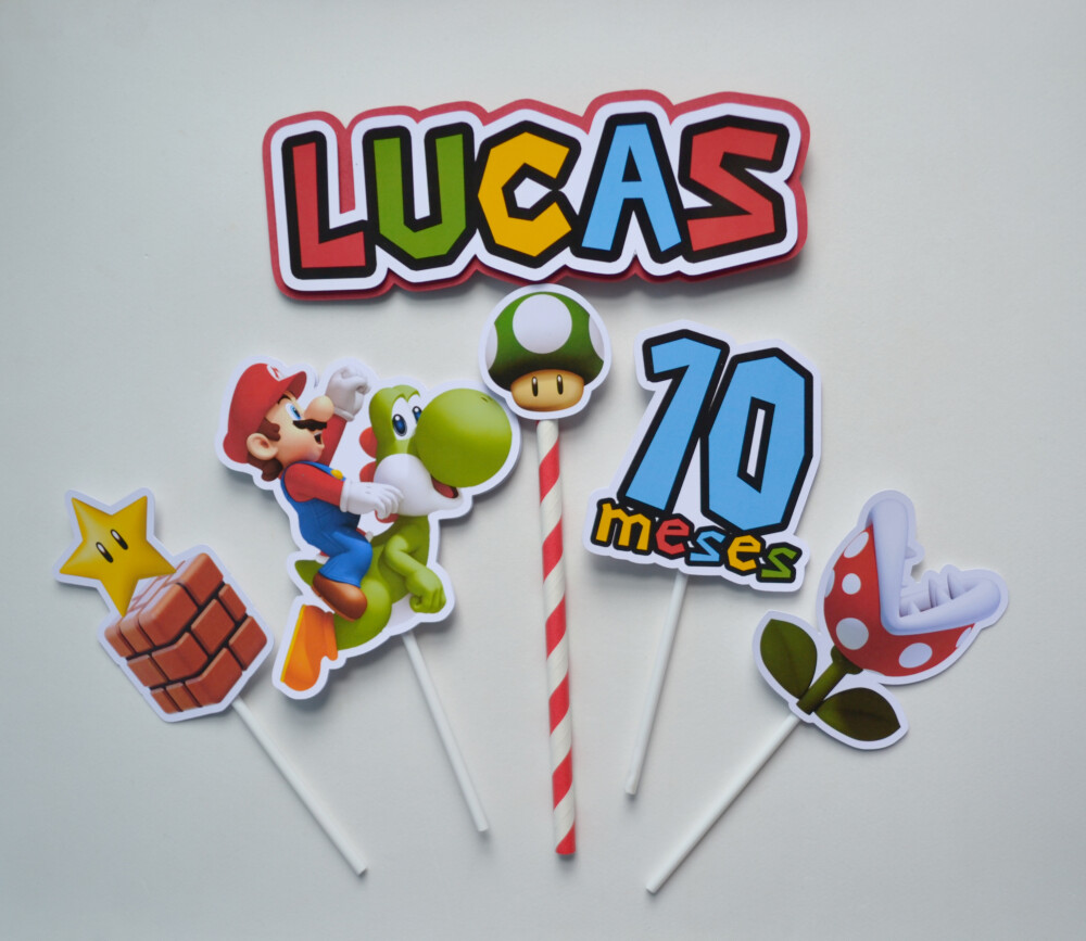 Topo de Bolo Super Mario Bros Personalizado para Aniversário
