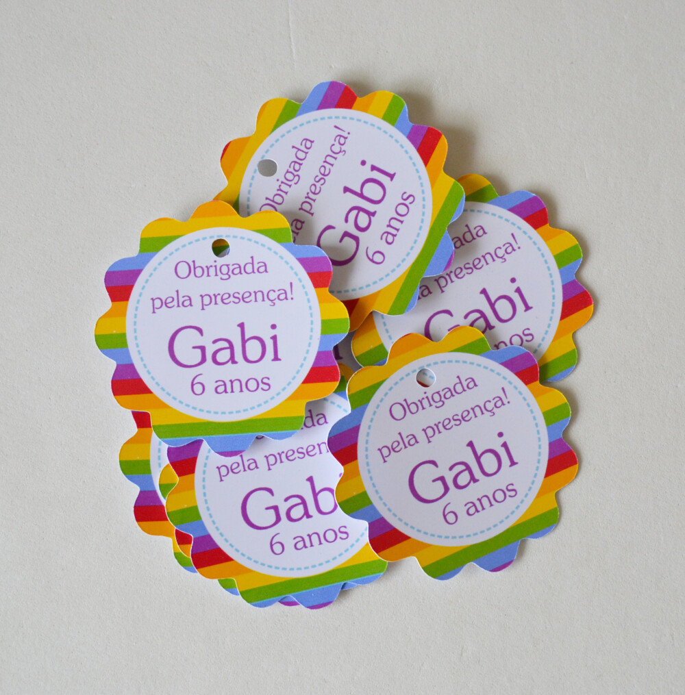 Tag Personalizada Lembrancinha Arco-Íris para Festa Infantil