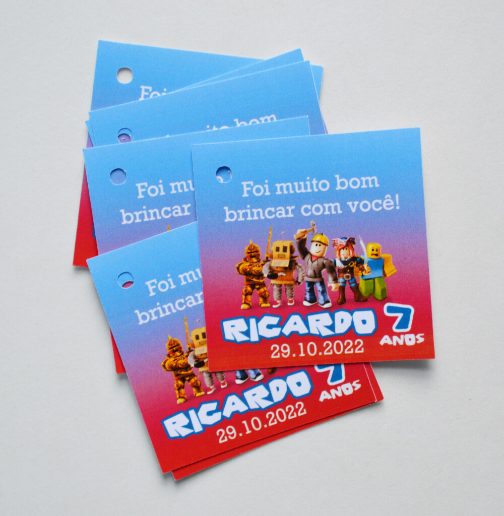 Tag Lembrancinha Roblox Personalizada para Festa Gamer
