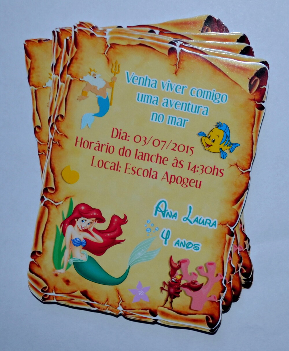 Convite personalizado Ariel modelo Pergaminho