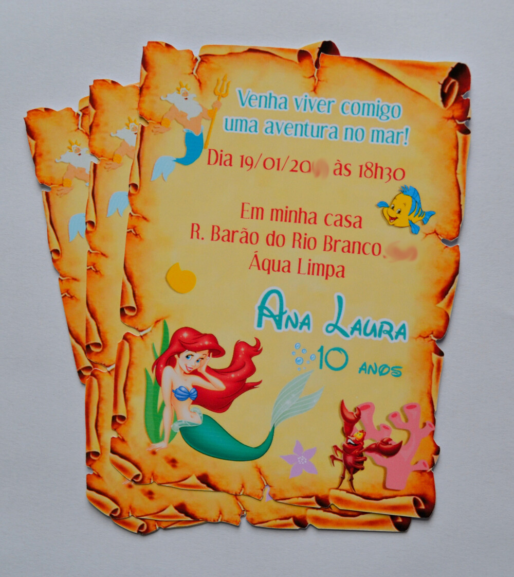 Convite personalizado Ariel modelo Pergaminho