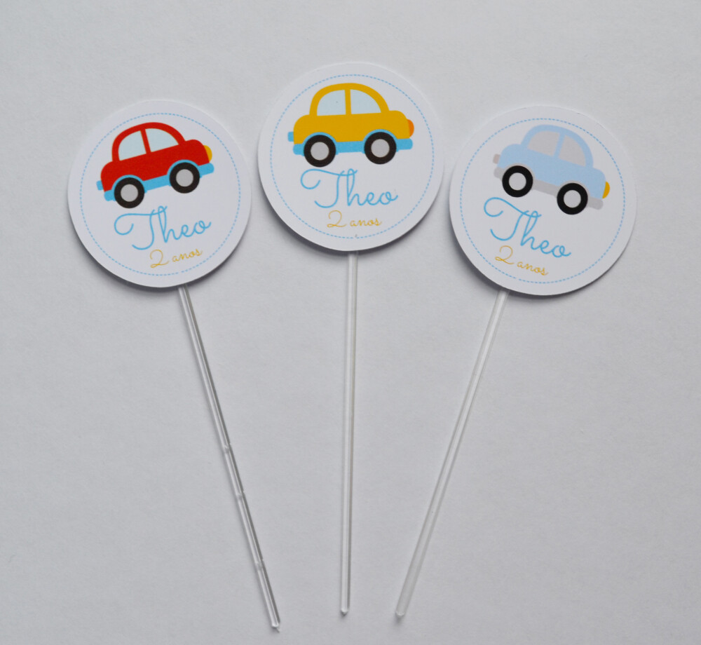 Topper de Doce Carrinhos Personalizado para Festa Infantil