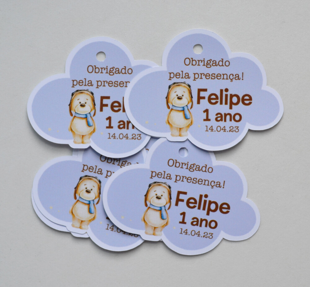 Tag Lembrancinha Ursinho Aviador Personalizada | Festa Bebê