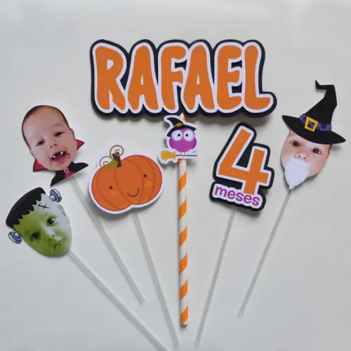 Topo de Bolo Halloween com Rostinhos
