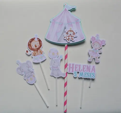 Topo de Bolo Circo Rosa