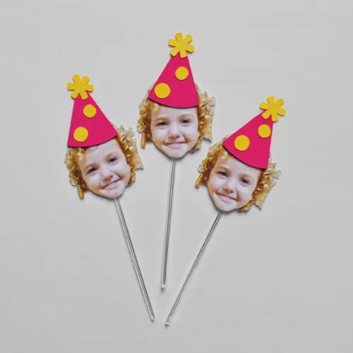 Topper Rostinhos c/ Chapéu de Festa (12 Unidades)