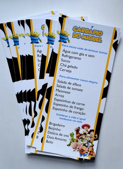 Cardápio Toy Story