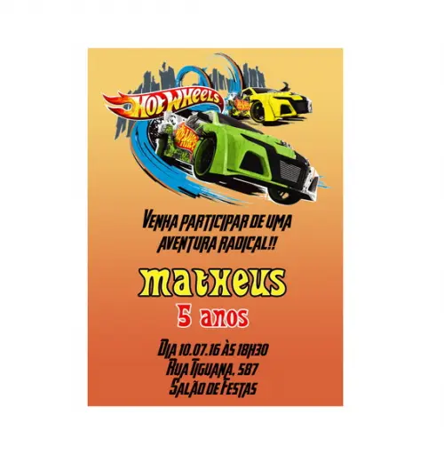 Convite Digital Hot Wheels