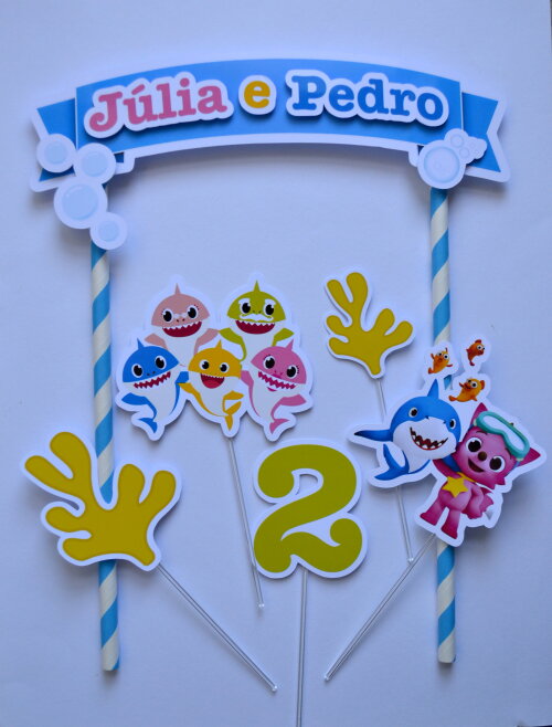 Topo de Bolo Baby Shark Personalizado para Aniversário
