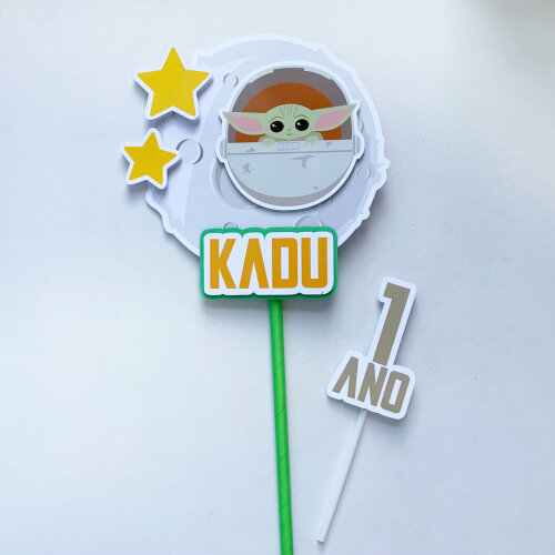 Topo de Bolo Baby Yoda Personalizado para Festa Infantil