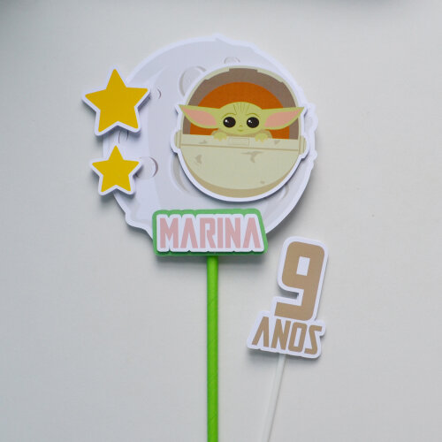 Topo de Bolo Baby Yoda Personalizado para Festa Infantil