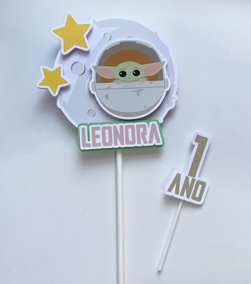 Topo de Bolo Baby Yoda Personalizado para Festa Infantil