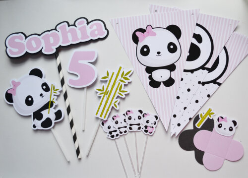 Kit Festa Urso Panda Rosa personalizado