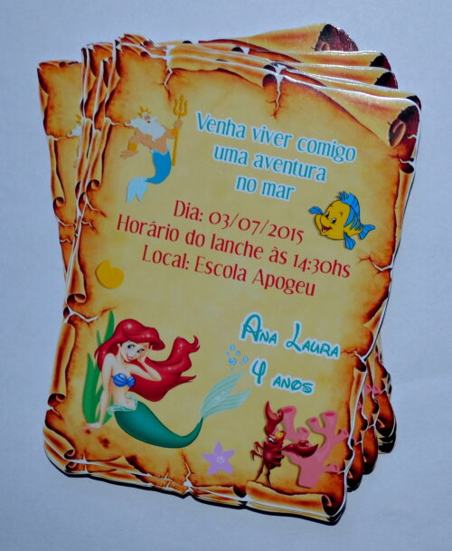 Convite personalizado Ariel modelo Pergaminho