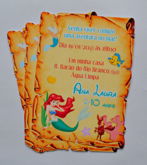 Convite personalizado Ariel modelo Pergaminho