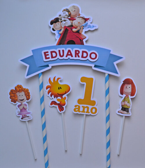 Topo de Bolo Snoopy Personalizado para Festa Infantil