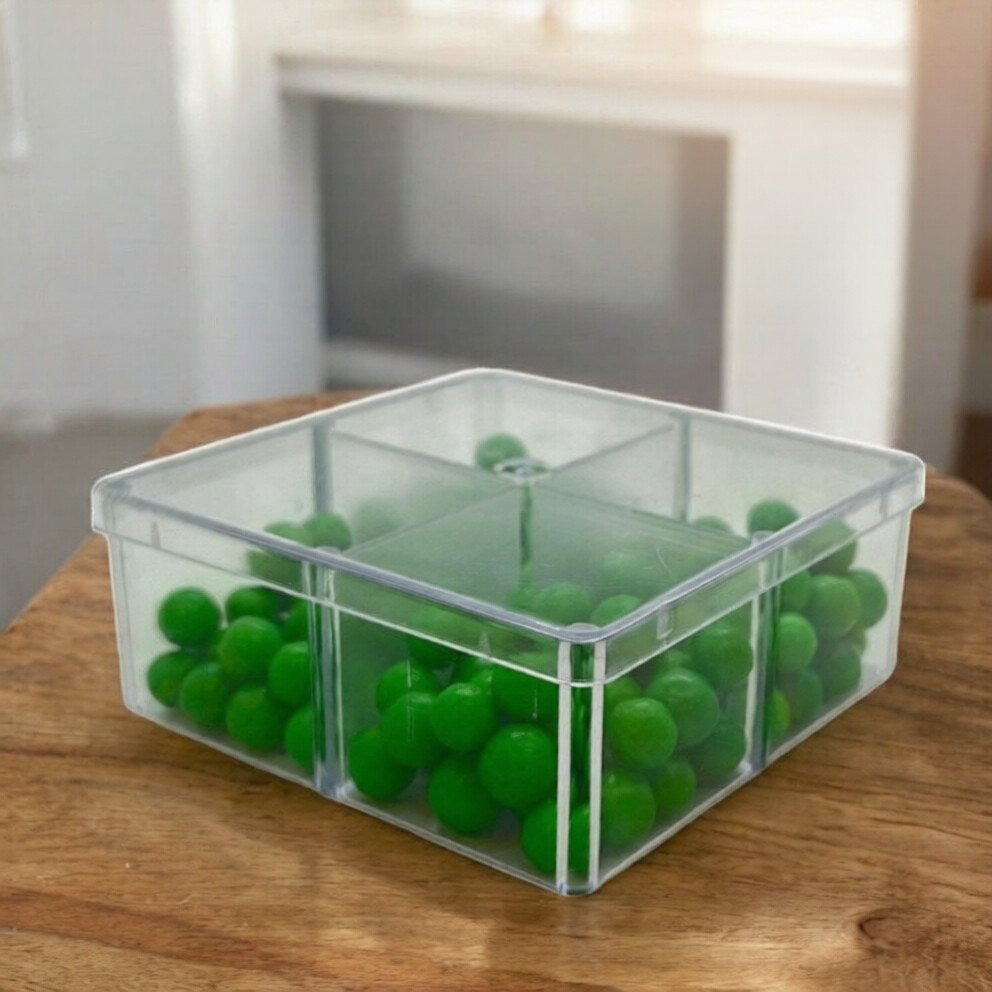 Caixa Acrilica Transparente Quadrada com Divisórias - 7x7cm