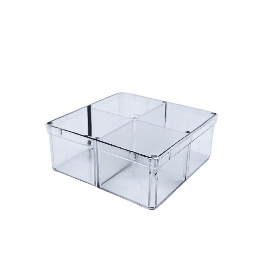 Caixa Acrilica Transparente Quadrada com Divisórias - 7x7cm