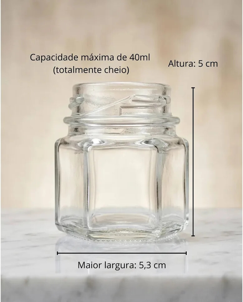 Pote de vidro sextavado 40 mls