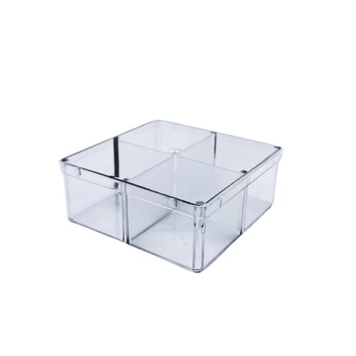 Caixa Acrilica Transparente Quadrada com Divisórias - 7x7cm