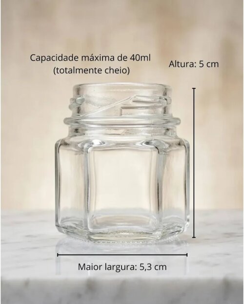 Pote de vidro sextavado 40 mls