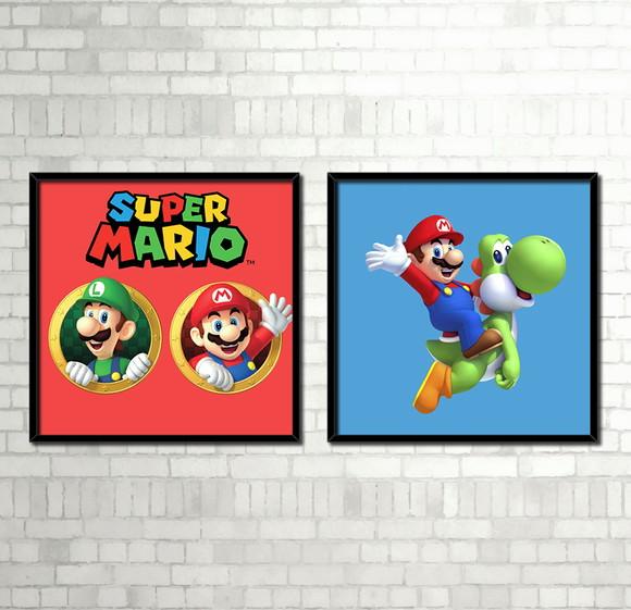 Kit 2 Quadros / Mario Bros (20x20cm)