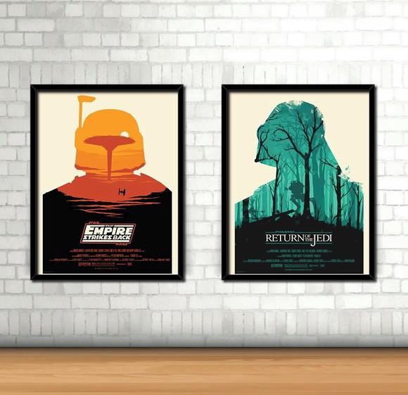 Kit 2 Quadros Star Wars / 30x40cm / com Vidro
