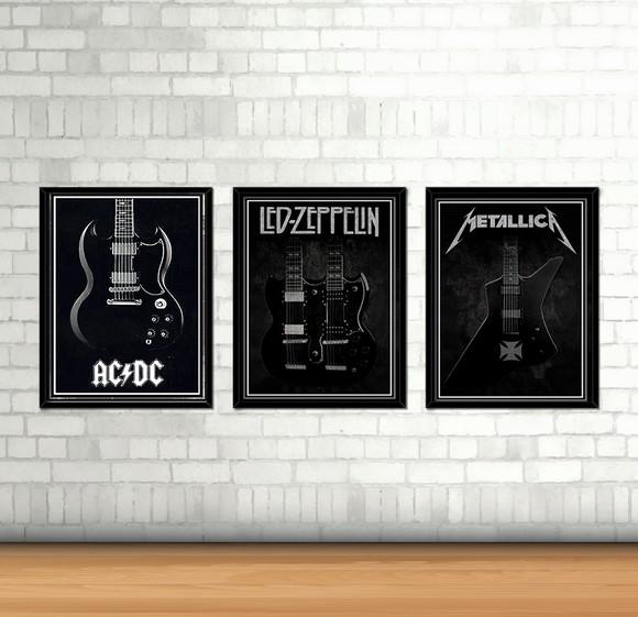 Kit 3 Quadros Guitar Kings