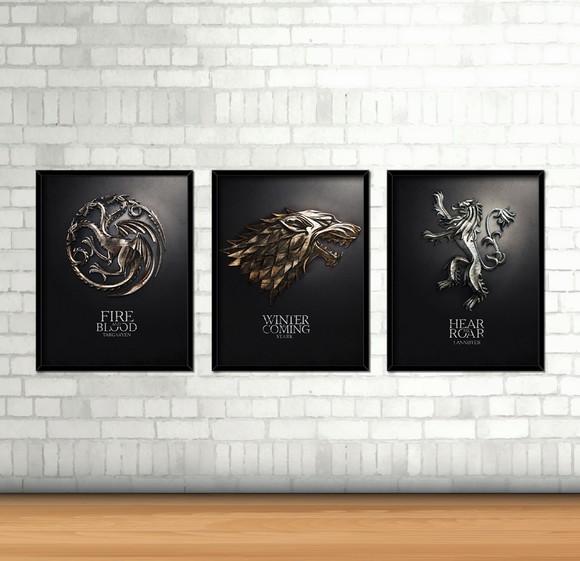 Kit 3 Quadros Game Of Thrones / 20x30cm / com Vidro