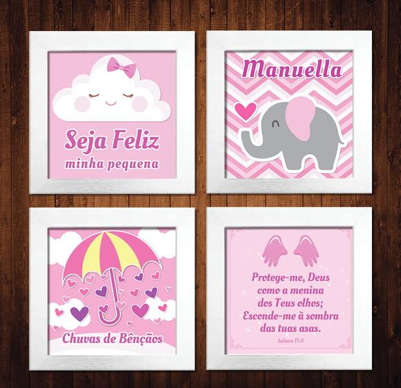 Kit 4 Quadros / Chuva de Bênçãos / 20x20cm