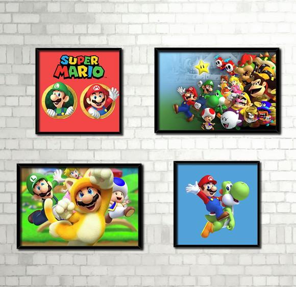 Kit 4 Quadros / Mario Bros