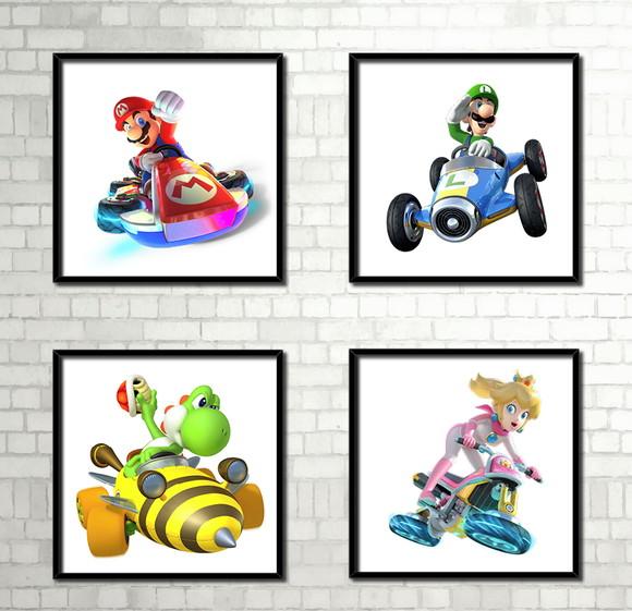 Kit 4 Quadros / Mario Bros (20x20cm)