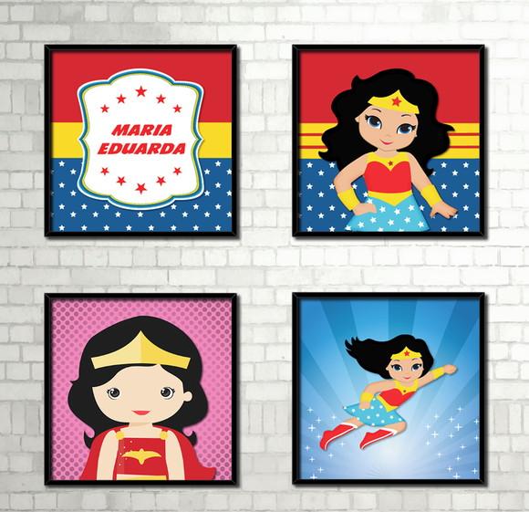 Kit 4 Quadros / Mulher Maravilha Baby