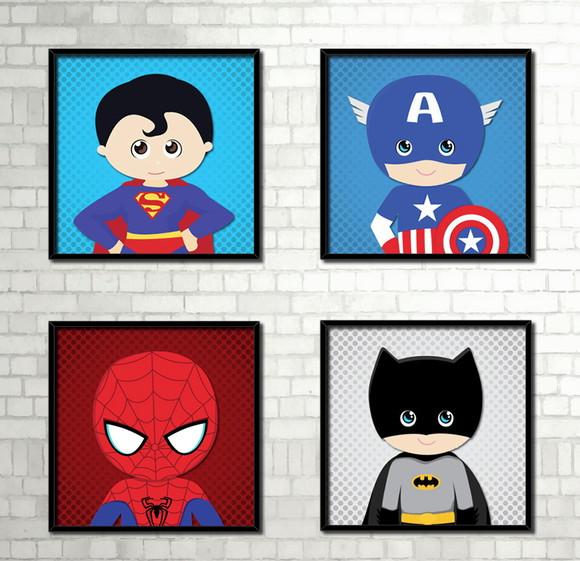 Kit 4 Quadros / Super Heróis Baby