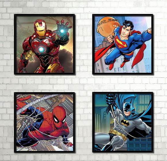 Kit 4 Quadros / Super Heróis