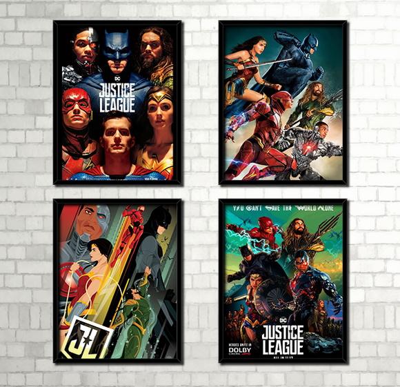 Kit 4 Quadros Liga da Justiça (Filme)