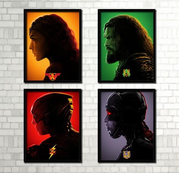 Kit 4 Quadros Liga da Justiça (Filme)
